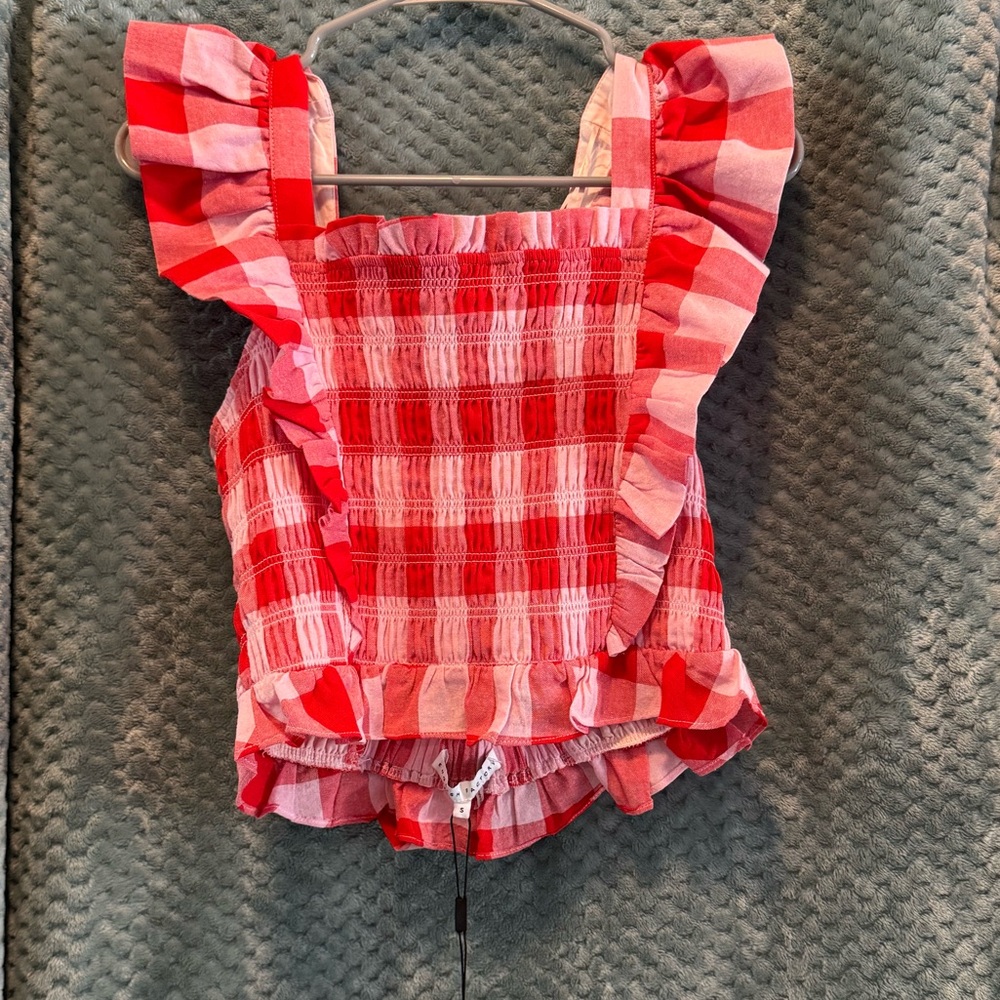 English Factory Gingham Smocked Top - Picture 2 of 4